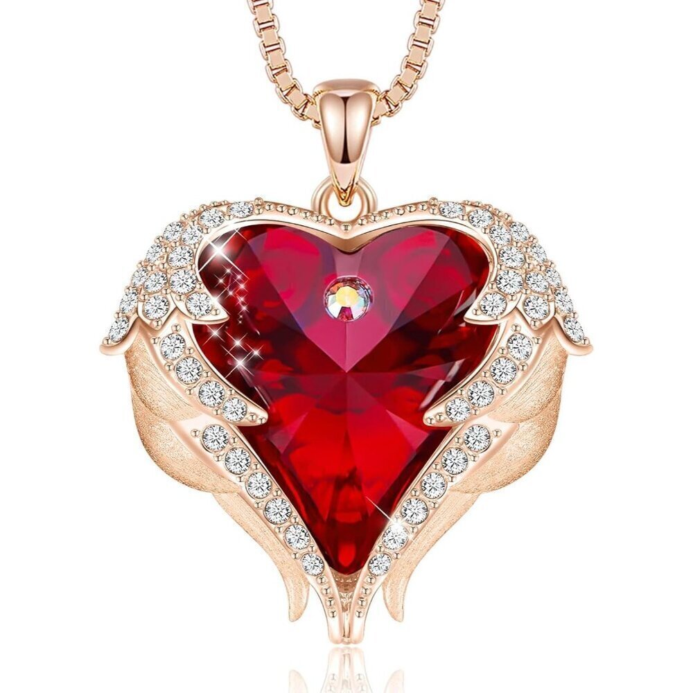 π Women Gold Angel Wing Love Heart Necklace Christmas Birthday Jewelry Gifts